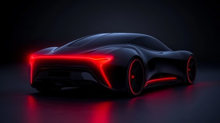 Sleek black car with red lights at night, a captivating image of automotive style and illumination