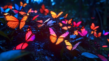 Psychedelic butterfly and forest illustration poster background