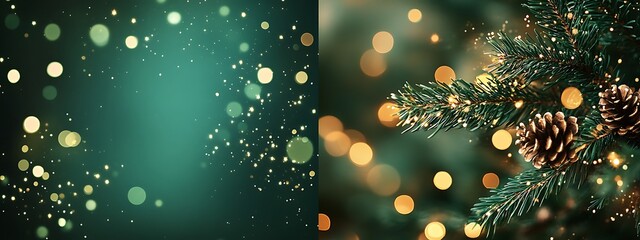  Festive Fir Tree with Bokeh and Glowing Lights with copy space 