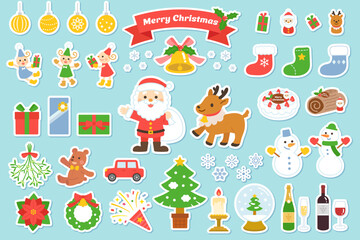 かわいいクリスマスのイラスト素材セット　シール風