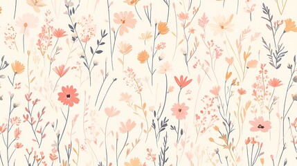 Pink and orange flowers and leaves pattern illustration poster background