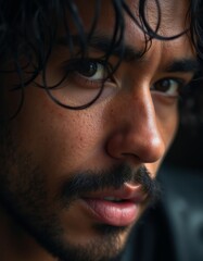 Close-Up Portrait of Attractive Mexican Man with Soft Lighting