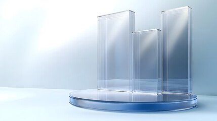 Modern glass bar graph on reflective podium