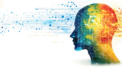 Colorful abstract representation of a human profile.