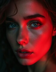Extreme Close-Up of Attractive Woman with Dramatic Lighting Effects