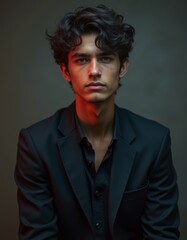 Fototapeta premium Stylish Portrait of Young Romanian Boy in Dramatic Lighting
