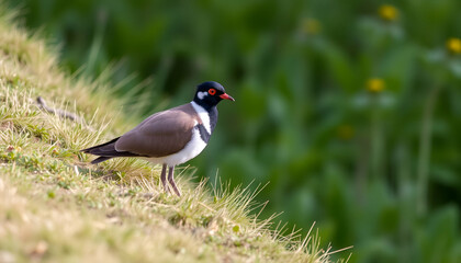 Lapwing Side view Male Northern lapwing in wetland habitat green grass in a landscape background,