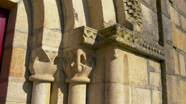 Medieval window detail of Santa Mar&iacute;a de Parada de Outeiro church in Vilar de Santos, Spain