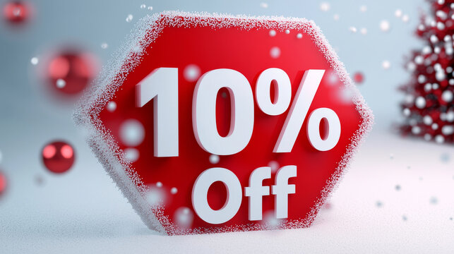 10% Off sales 3D rendering sign illustration with year end or Christmas winter sale