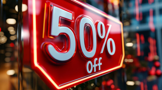 50% Off sales 3D rendering sign illustration with year end or Christmas winter sale