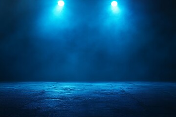 Obraz premium Blue Stage Lights Shining In Darkened Environment.