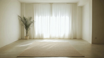 A bright and airy room with a white wall, classic style molding, empty room with wall mockup copy space, interior, cozy concept design.