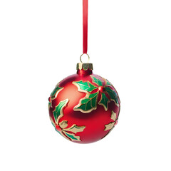 Red christmas ball isolated on transparent background for Christmas Xmas tree decoration.