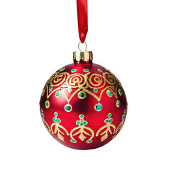Red christmas ball isolated on transparent background for Christmas Xmas tree decoration.