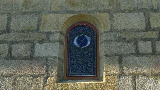 Close-up of stone window at Santa Mar&iacute;a de Parada de Outeiro church, Vilar de Santos, Spain