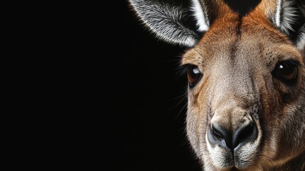 Obraz premium Close-up of a kangaroo's face against a dark background, highlighting its features.