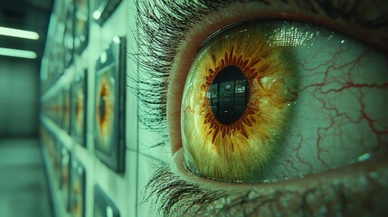 Eyes reflected in a wall of binary code represent the human element within the digital landscape of business.