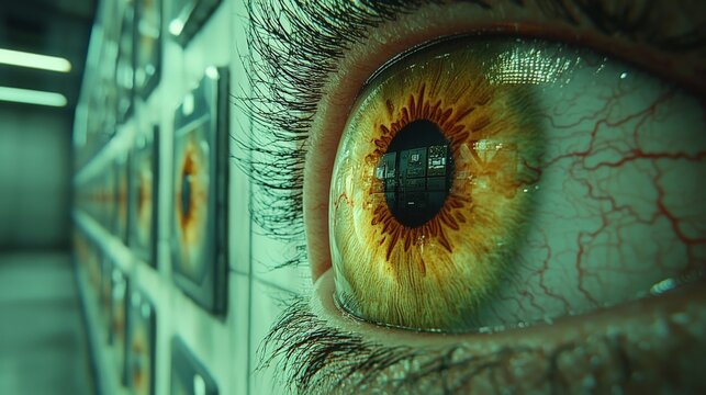 Eyes reflected in a wall of binary code represent the human element within the digital landscape of business.