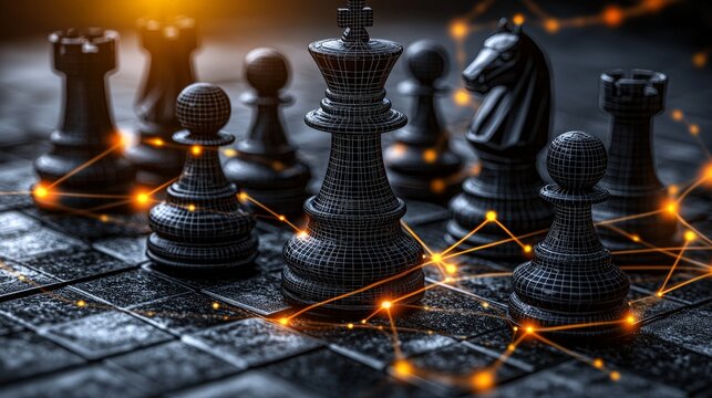 A 3D chess master surveys a game in progress, showcasing the importance of observation and analysis in decision-making.
