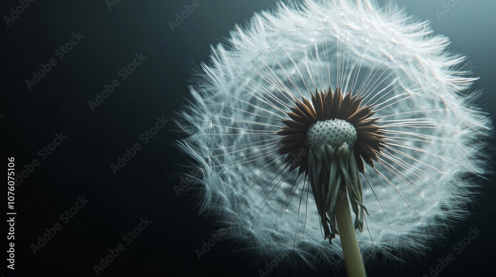 Poster a close up of a dandelion with its seeds blowing in the wind