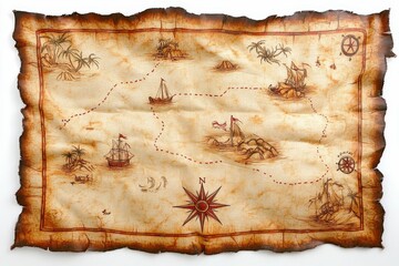 Vintage Map with Compass and Route Marked for Adventure
