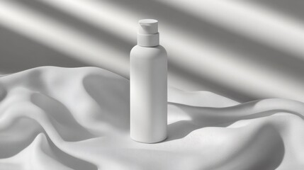 Minimalist Skincare Bottle on Soft White Fabric