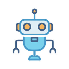 Cute robot icon with antennas and claws, Vector illustration of a friendly robot featuring antennas, round eyes, and claw hands, symbolizing technology, AI, and futuristic design.
