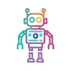 Fototapeta premium Cute robot icon with antennas and claws, Vector illustration of a friendly robot featuring antennas, round eyes, and claw hands, symbolizing technology, AI, and futuristic design. 