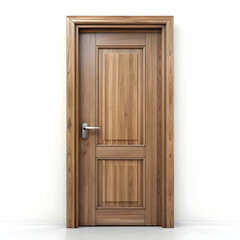 A rustic wood door isolated on a white background, showcasing its natural grain and texture.