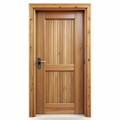A rustic wood door isolated on a white background, showcasing its natural grain and texture.