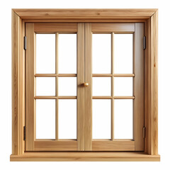 Obraz premium A wooden window design without glass showcases natural wood grain, framed against a crisp white background.