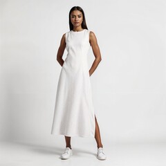 Mockup of a white long dress.nice woman