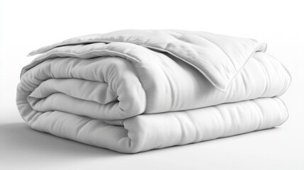 A white blanket is folded and placed on a white surface