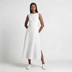 young woman in white dress,long dress