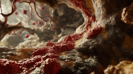 3D render of a human artery with cholesterol plaque, showing blockage and poor circulation.