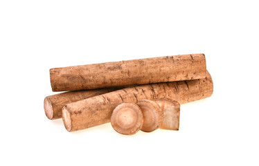Burdock roots isolated on white background.