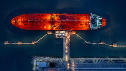 Oil tanker ship at industrial oil and gas depot terminal port, Business logistic oil and gas by...