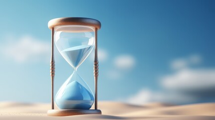 A Minimalist Futuristic Hourglass Against a Tranquil Blue and Peach Horizon, Signifying Time&rsquo;s Elegance
