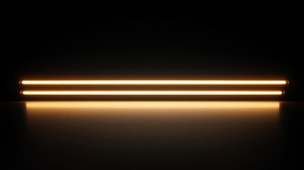 Fototapeta premium A minimalistic 3D rendering of golden neon lines gliding over a dark black background, with glowing edges creating a clean, dynamic effect.