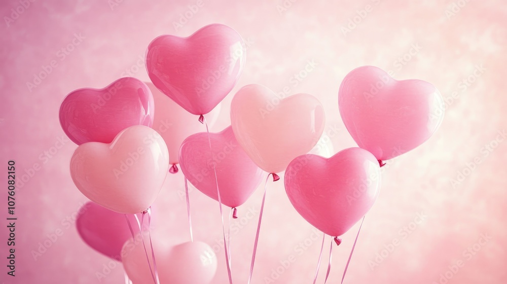 Aufkleber a romantic valentine's day image with a scattering of soft pink heart-shaped balloons on a gentle pi