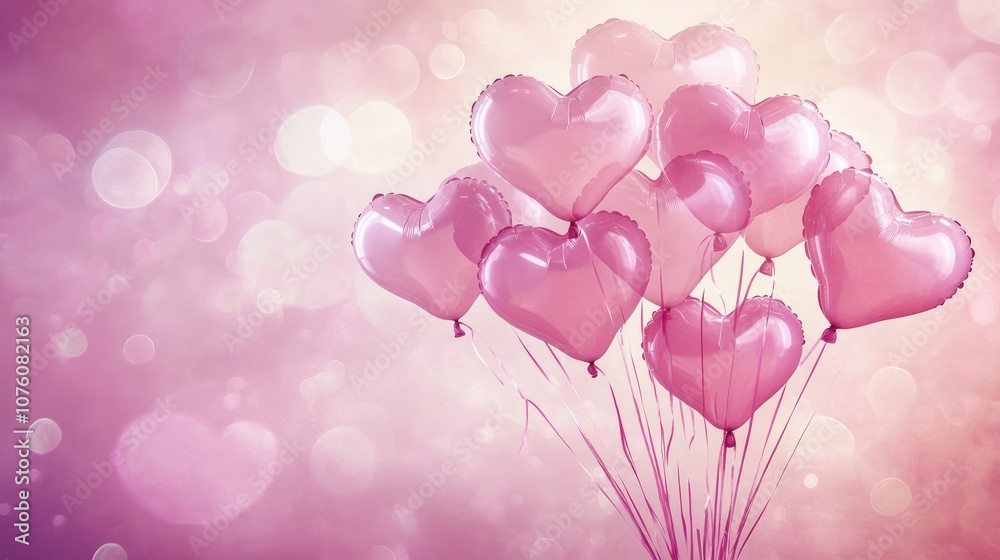 Aufkleber a romantic valentine's day image with a scattering of soft pink heart-shaped balloons on a gentle pi