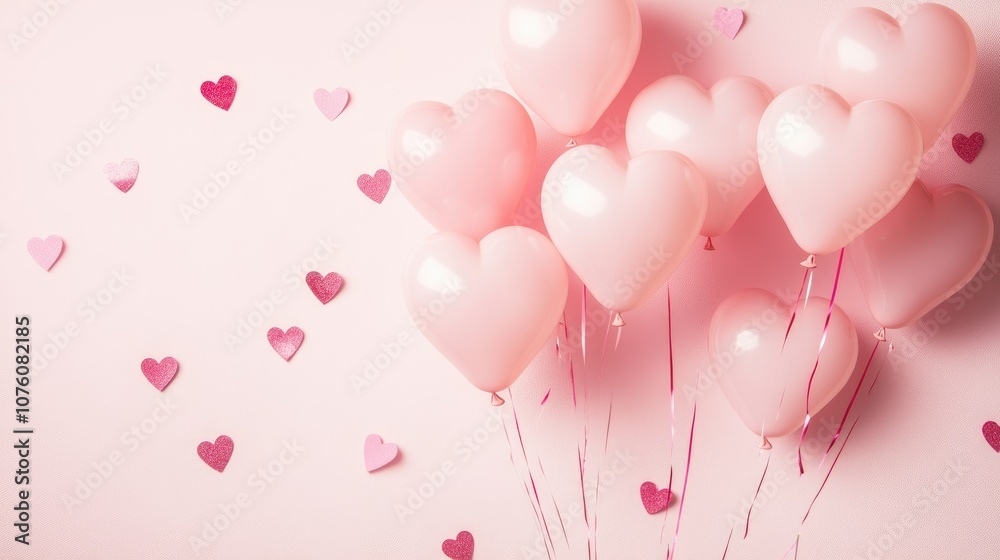 Aufkleber a romantic valentine's day image with a scattering of soft pink heart-shaped balloons on a gentle pi