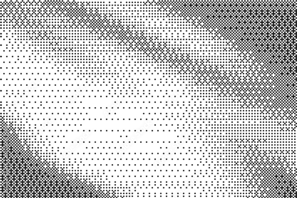 Poster Pixel pattern background. Bitmap texture of retro computer game. Dotted dither gradient bg. Abstract glitch gradation screen tone with mosaic effect. Vector wallpaper