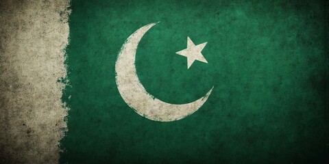 Grunge Textured Pakistan Flag With Green And White Colors, Crescent Moon, And Star.