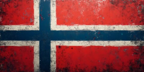 Grunge Textured Norway Flag With Red Background And White And Blue Nordic Cross.