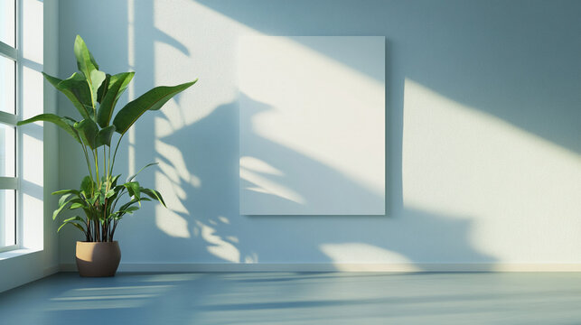 Picture frames on a white wall in a minimalist interior, Single picture mockup poster hanging in the middle of white wall,