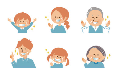 歯みがき　口臭ケア　三世帯家族のかわいいイラスト