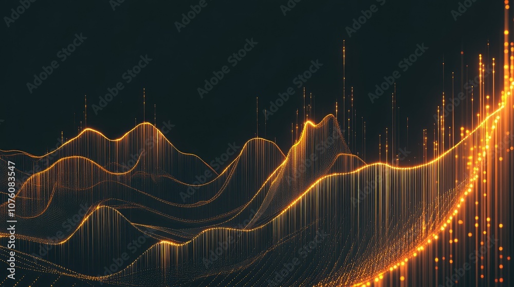 Poster An abstract digital wallpaper with golden neon lines sliding upward over a black background, creating an elegant and glowing effect.