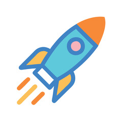 Colorful rocket icon launching with flames, Vector illustration of a rocket launching with a fiery trail, symbolizing space exploration, startups, and innovation.