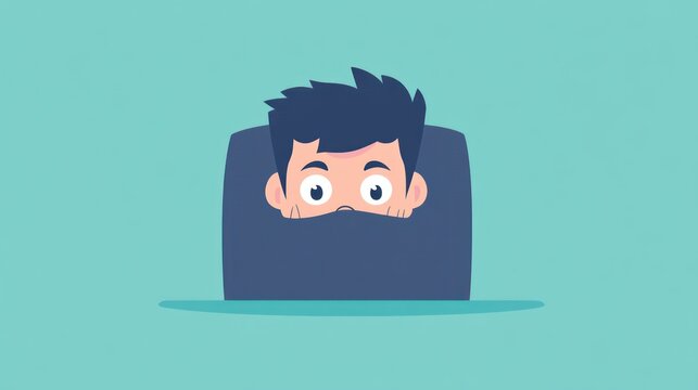 A cartoon character peeking over a desk, conveying curiosity or surprise.